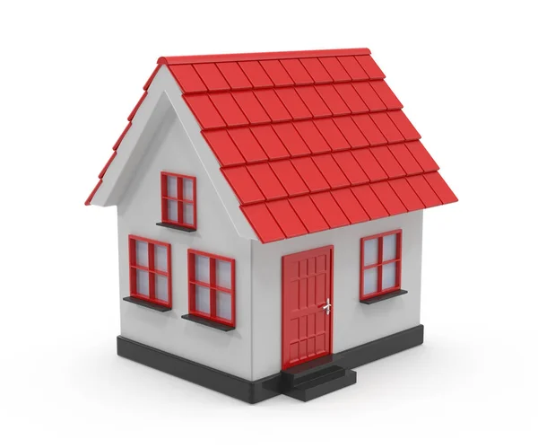 Red Small House Rendered Computer Generated Image Isolated White — Stock Photo, Image