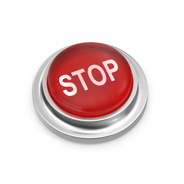 Red Button Stop これは3Dレンダリングされたコンピュータで生成された画像です 白に隔離された — ストック写真