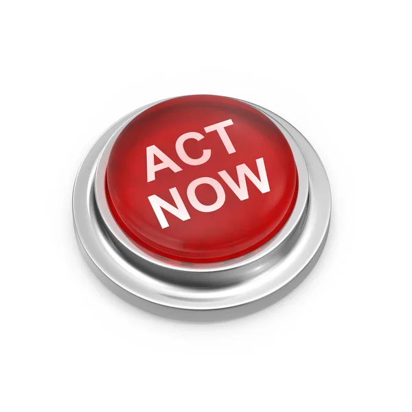 Red Button Act Now Rendered Computer Generated Image Isolated White — Stock Photo, Image