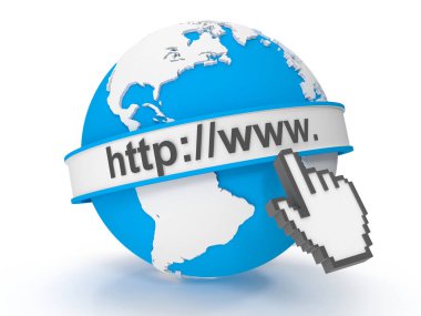 Dünya Haritası ile internet kavramı, bu 3 boyutlu oluşturulmuş bir bilgisayar görüntüsü. Beyazda izole edilmiş.