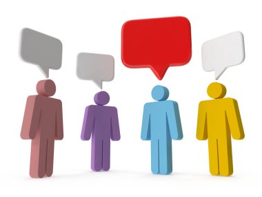 Konuşma baloncuğu iletişim konsepti, bu 3 boyutlu oluşturulmuş bir bilgisayar görüntüsü. Beyazda izole edilmiş.