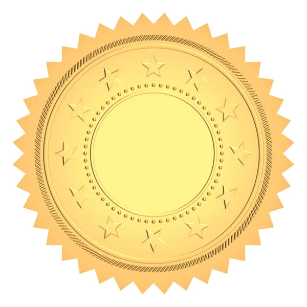 Golden Award Medal Blank Seal これは3Dレンダリングされたコンピュータ画像です 白に隔離された — ストック写真
