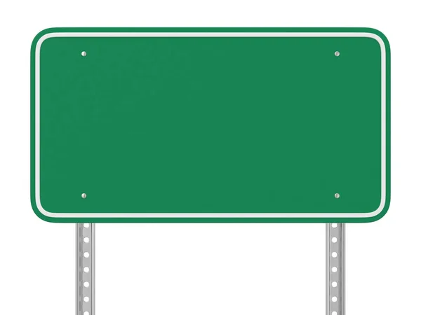 空白绿色道路标志 这是一个3D渲染计算机生成的图像 与白种人隔离 — 图库照片
