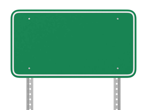 Blank Green Road Sign , This is a 3d rendered computer generated image. Isolated on white.
