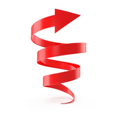 Red Spiral Arrow, bu 3 boyutlu bir bilgisayar görüntüsü. Beyazda izole edilmiş.
