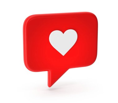 Heart Symbol ile Konuşma Baloncuğu, bu bilgisayar tarafından oluşturulmuş 3 boyutlu bir resim. Beyazda izole edilmiş.