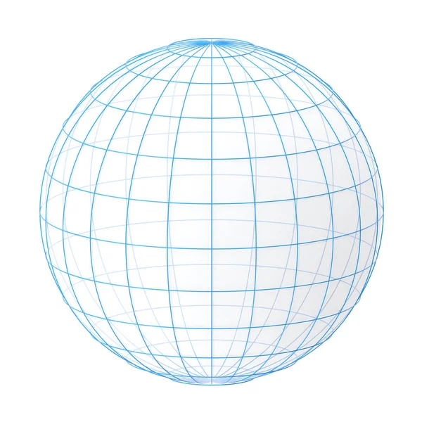 Sphere Wireframe これは3Dレンダリングされたコンピュータ生成画像です 白に隔離された — ストック写真