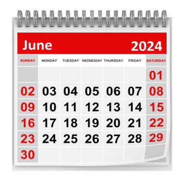Takvim - Haziran 2024, Bu 3 boyutlu oluşturulmuş bir bilgisayar görüntüsü. Beyazda izole edilmiş.