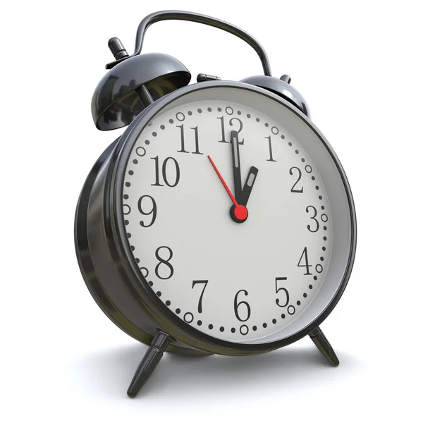 Black Alarm Clock Jedná Vykreslený Obraz Počítače Izolováno Bílém — Stock fotografie
