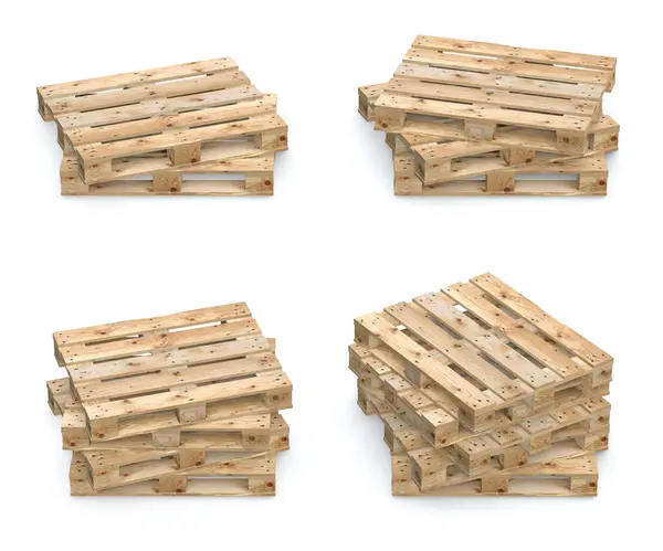 Wooden Pallet Set Rendered Computer Generated Image Isolated White Royalty Free Stock Photos