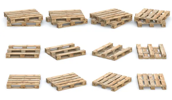 Wooden Pallet Set Rendered Computer Generated Image Isolated White Stock Photo