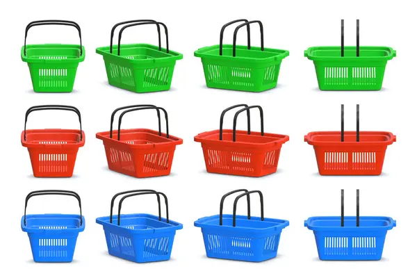 Plastic Shopping Basket Set Rendered Computer Generated Image Isolated White — Stock Photo, Image