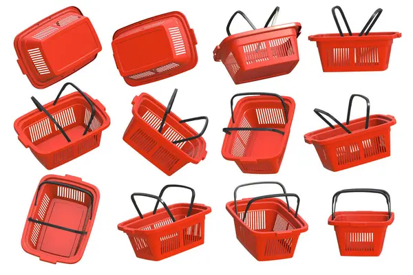 Plastic Shopping Basket Set Rendered Computer Generated Image Isolated White Royalty Free Stock Photos