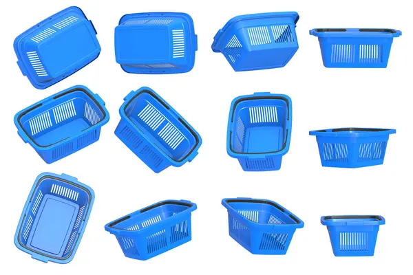Plastic Shopping Basket Set Rendered Computer Generated Image Isolated White Royalty Free Stock Images