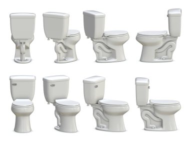 Seramik Tuvalet Wc Seti, bu 3 boyutlu oluşturulmuş bir bilgisayar görüntüsü. Beyazda izole edilmiş.