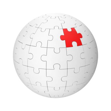 Küre Bulmacası, bu 3 boyutlu bir Bilgisayar Oluşturulmuş Resim. Beyazda İzole Edilmiş