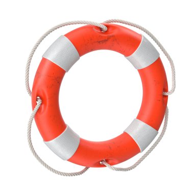 Orange Lifebuoy, bu 3 boyutlu bir Bilgisayar Oluşturulmuş Resim. Beyazda İzole Edilmiş