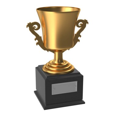 Altın Kupa, bu bilgisayarda oluşturulmuş 3 boyutlu bir görüntü. Beyazda izole edilmiş.