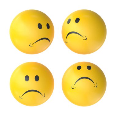 Four sad smiley faces a collection of depressed emoji spheres