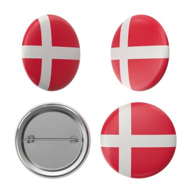 Danish flag badge set - button pins with the dannebrog cross