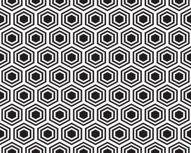 Beyaz arkaplanda Geometrik siyah altıgenler, kusursuz desen 