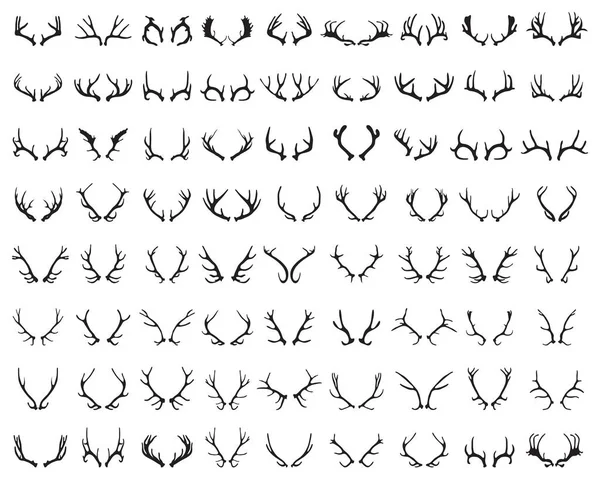 Black Silhouettes Different Deer Horns White Background — Stock Vector