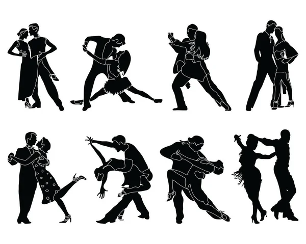 Schwarze Silhouetten Von Tangospielern Auf Weißem Hintergrund — Stockvektor