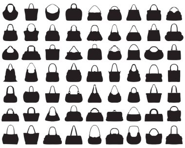 Beyaz arka planda siyah çanta siluetleri