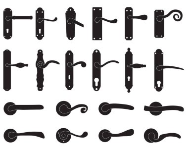 Kapı tokmağı ve kapı kollarından oluşan siyah siluetler