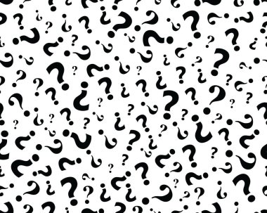 Black question mark on a white background, seamless pattern