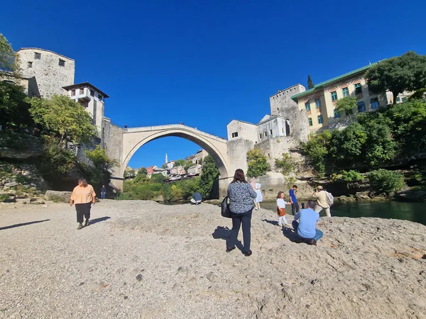 Mostar Iconische Oude Stad Met Beroemde Brug Bosnië Herzegovina Populaire Stockfoto