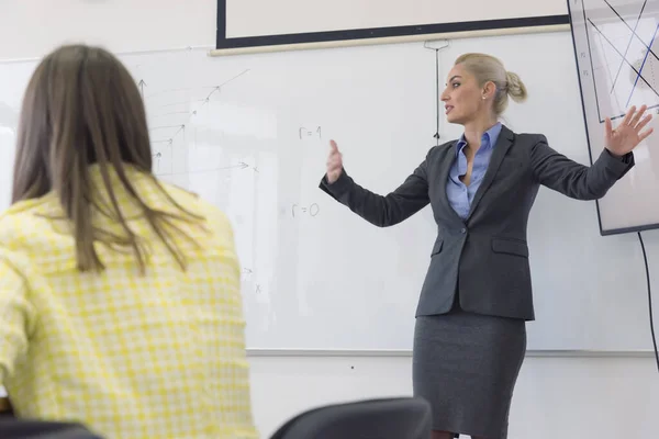 Female Teacher Professor Giving Lecture Classroom — Stock Photo, Image