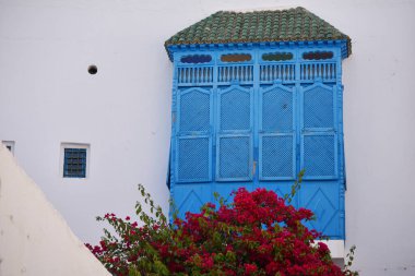 Beyaz-mavi şehir Sidi Bou Said, Tunus. Fransız tılsımlı Doğu Masalı