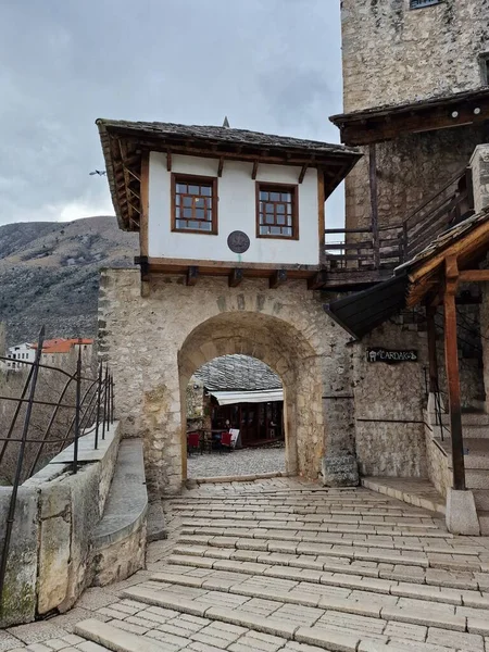 Mostar Cidade Velha Icônica Com Ponte Famosa Bósnia Herzegovina Destino — Fotografia de Stock