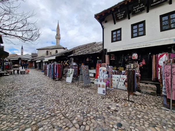Mostar Iconic Old Town Famous Bridge Bosnia Herzegovina Popular Tourist — Stock Photo, Image