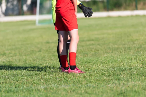 Sports Team Girl Soccer Kick Ball Field Tournament Football Competition — Stock Photo, Image