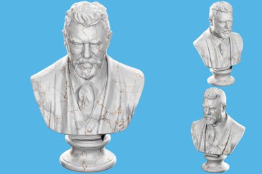 Taş desenli ve altın aksanlı Danimarkalı bir bira imalatçısının büst heykeli. Tarihi ve aşçılık tasarımı projeleri için ideal