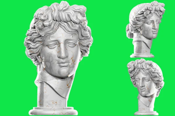stock image 3D render of an Apollo statue with stone texture and gold marble. Perfect for classical design projects