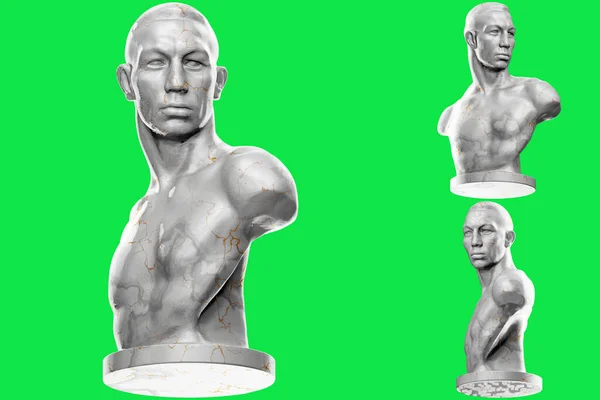 3D render of a boxer statue with stone texture and gold accents. Ideal for sports and fitness design projects