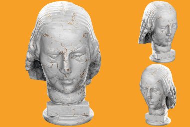 Mermer ve altın maddeli kadın heykeli. Sanat ve tarih promosyonu için mükemmel.