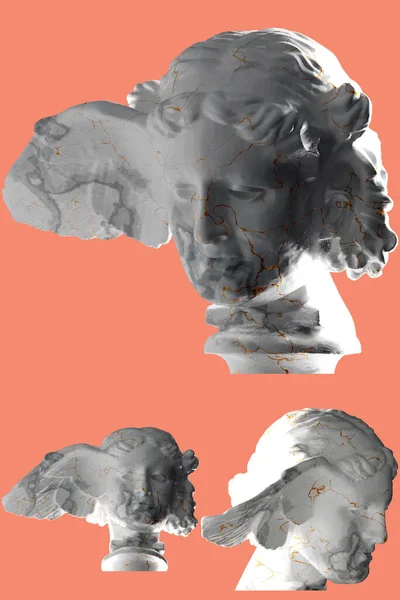 stock image Luxurious white marble and gold Hypnos statue rendered in 3D. Perfect for album covers, apparel design, and social media promotio