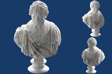Roma İmparatoru 'nun beyaz mermer ve altından yapılmış zarif 3D heykeli. giyim ve albüm kapağı için