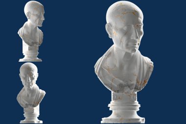 Ceasar büstünün göz kamaştırıcı beyaz mermer ve 3D altın kapağı, giyim, albüm kapağı