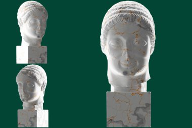 Zarif Rayet Head 3D, beyaz mermer ve altın malzeme, lüks markalaşma ve promosyon için