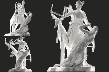 Renaissance gold Artemis and Iphigeneia statue 3D render perfect for fashion, album cover clipart