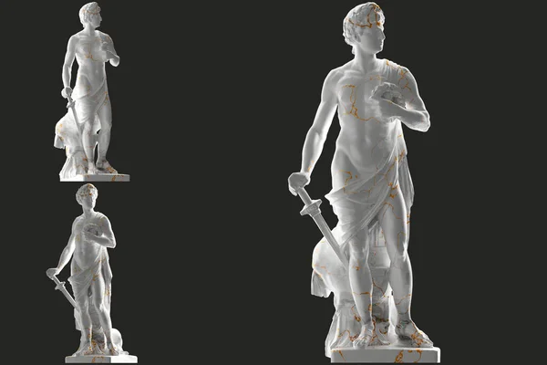 Statua Amor Patriae Rendering Ispirata Rinascimento Marmo Bianco Oro Copertina — Foto Stock