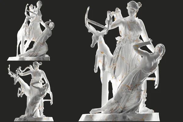 stock image Renaissance gold Artemis and Iphigeneia statue 3D render perfect for fashion, album cover