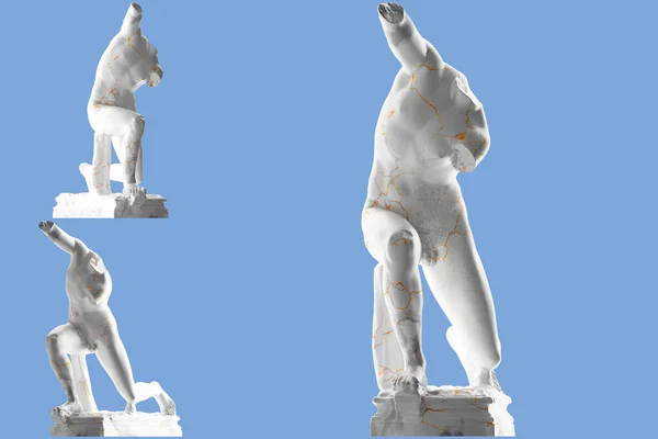 Statue Renaissance Kneeling Man Marbre Blanc Doré Parfaite Pour Les — Photo