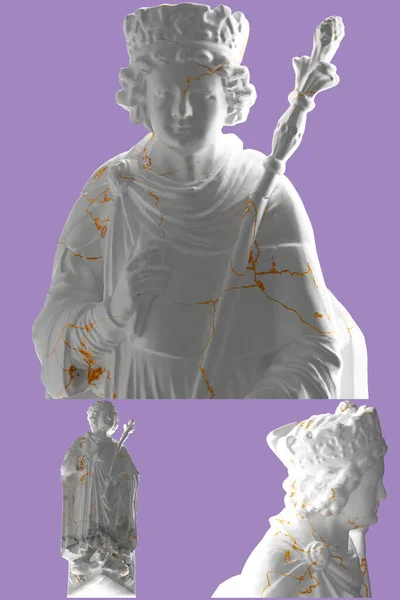 国王所罗门雕像的黄金和大理石渲染 完美的社交媒体和促销 — 图库照片