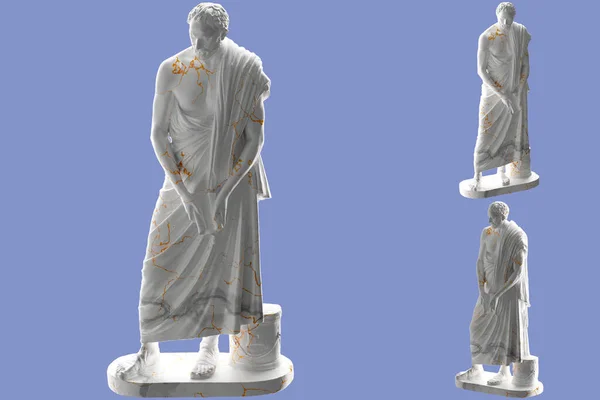 Элегантная Статуя Белого Мрамора Demosthenes Золотой Отделке Идеально Подходит Роскошного — стоковое фото